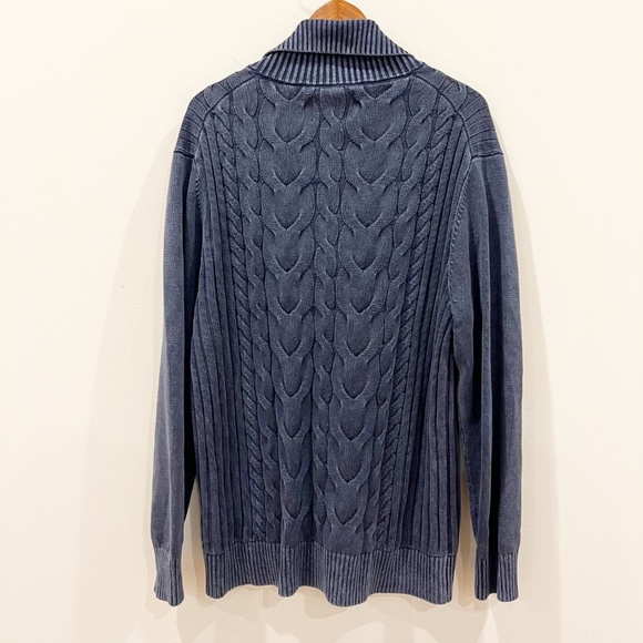 Flag Anthem Cardigan Extra Large Blue Cotton Cable Knit Shawl Collar Academia - Picture 2 of 7